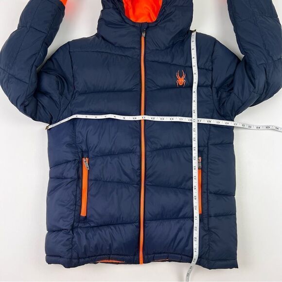 Spyder Frontier Hooded Puffer Jacket, Youth XL Blue/Orange - Picture 11 of 11